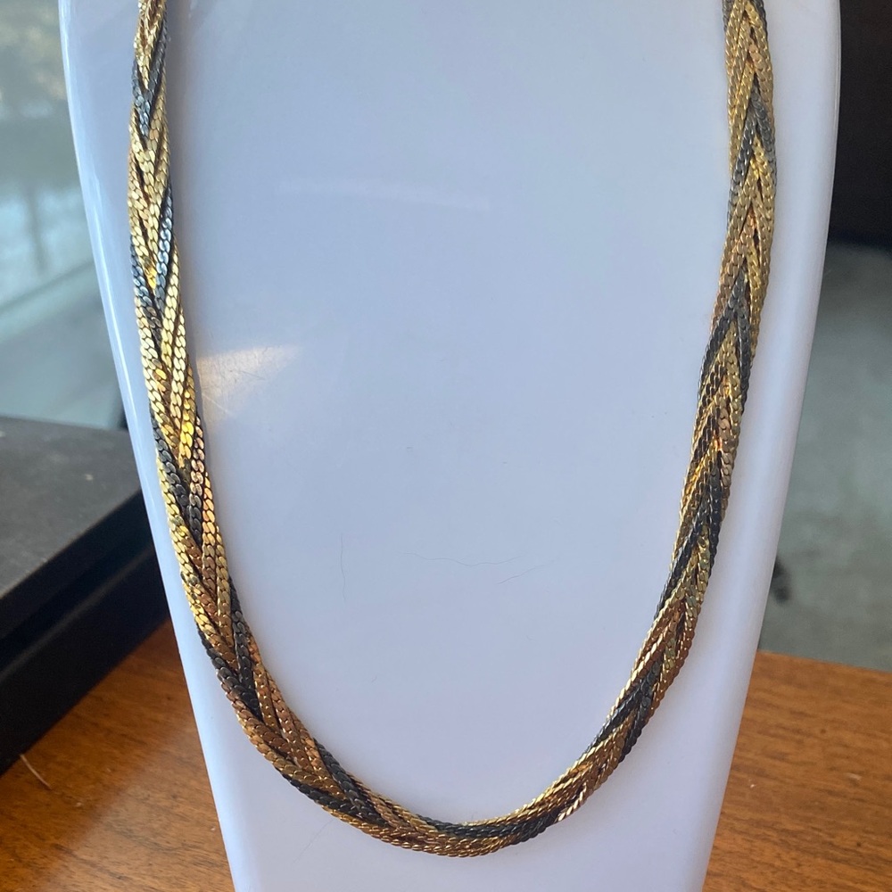 Vintage two tone Gold and Black Twisted braided metal Necklace